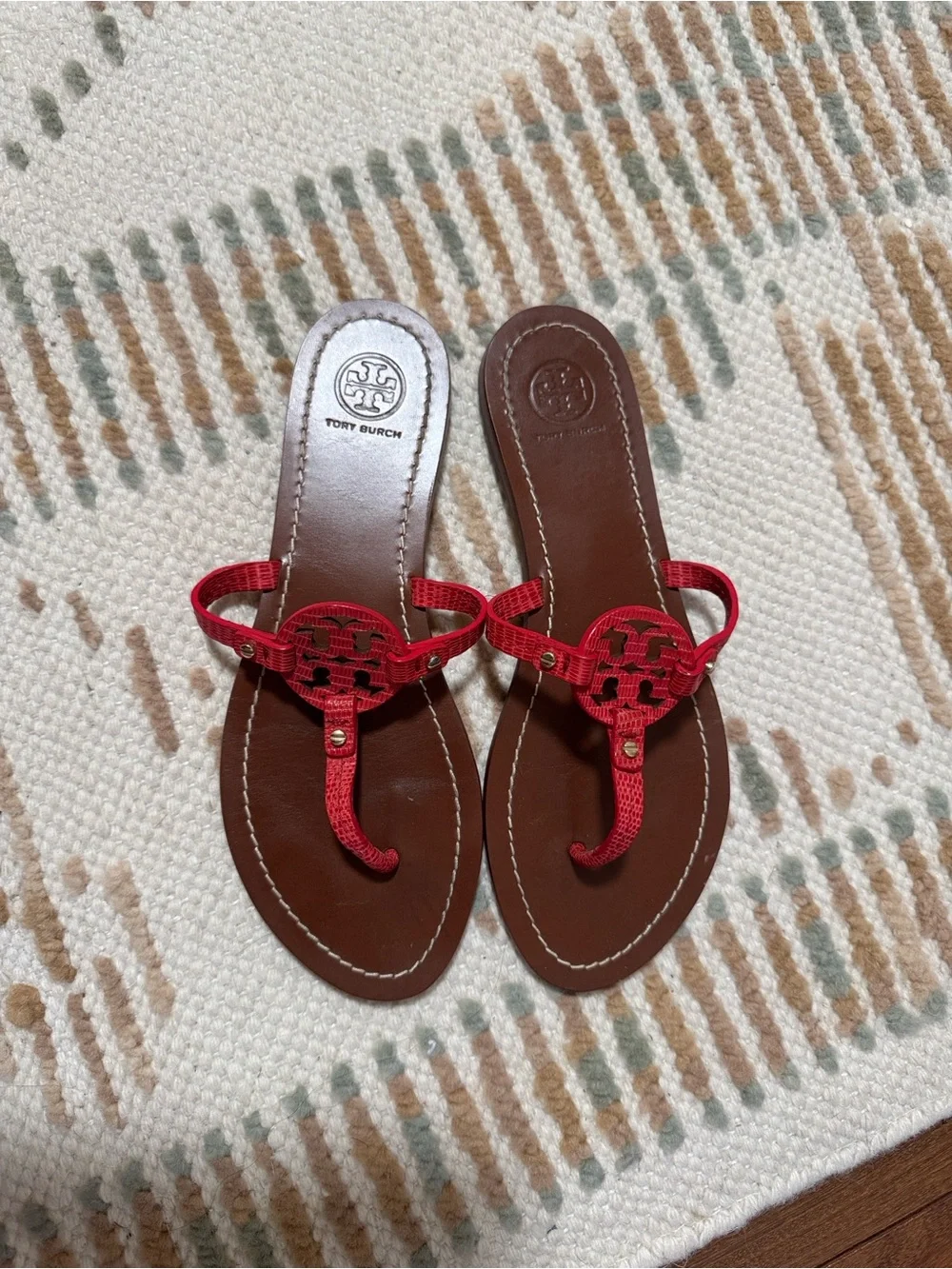Tory Burch Red Leather Logo Thong Sandals